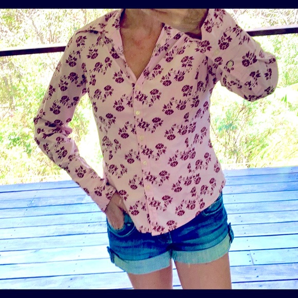 BEN SHERMAN floral Western shirt, stretch, dagger collar SIZE 8 pink burgundy - Picture 12 of 12